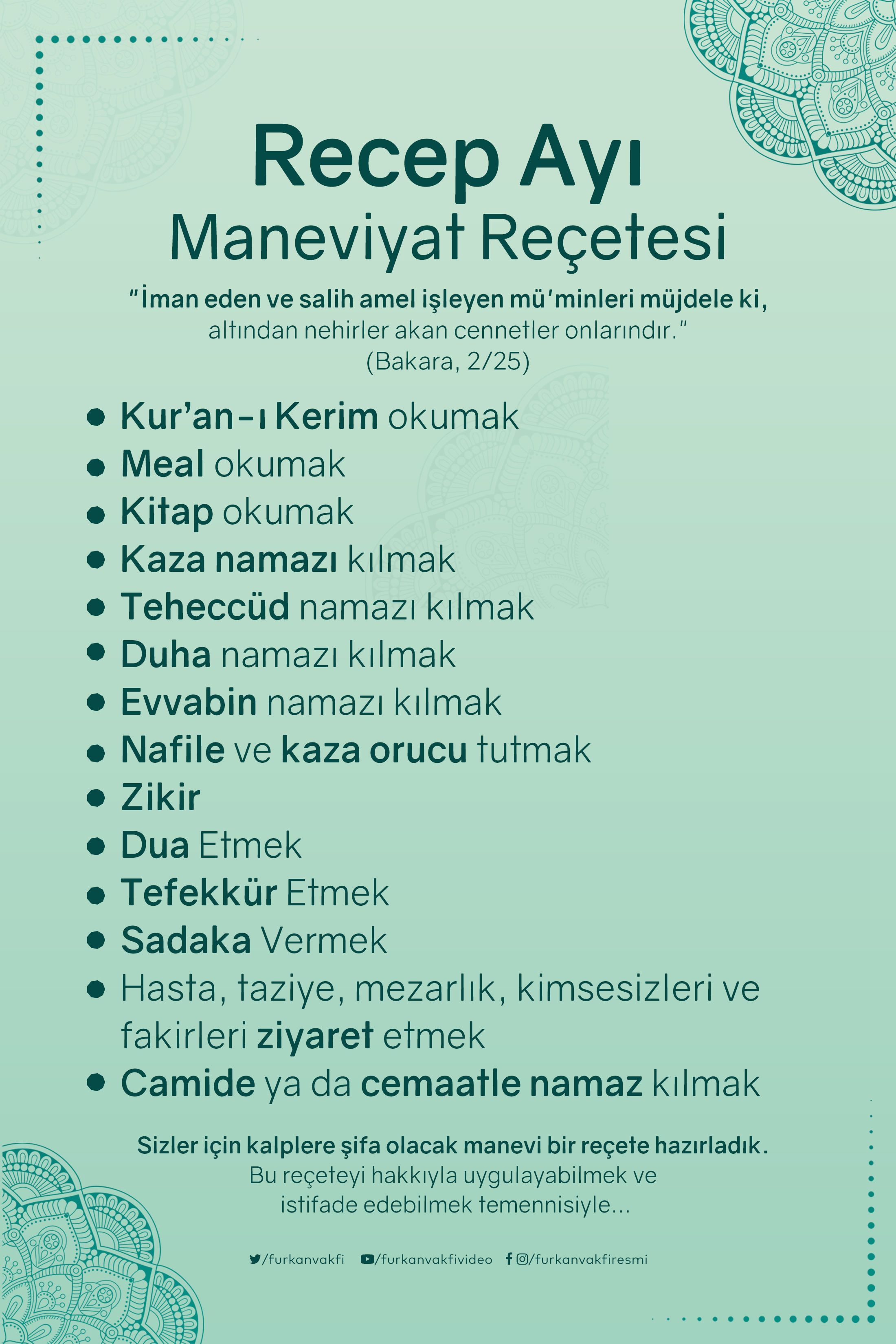 Recep ayı yapılacak ibadetler